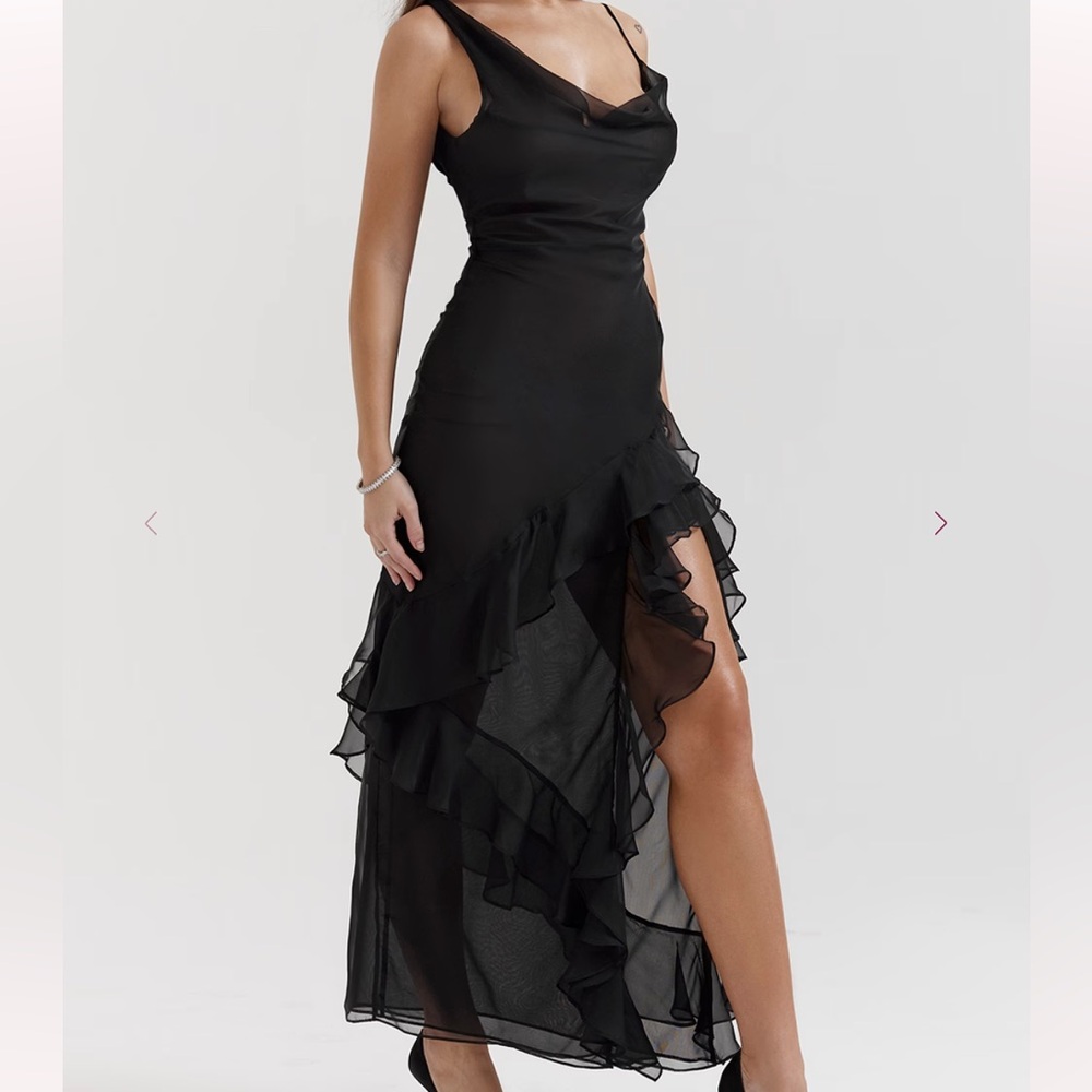House of cb Elegant Black Ruffle Dress - Picture 4 of 7